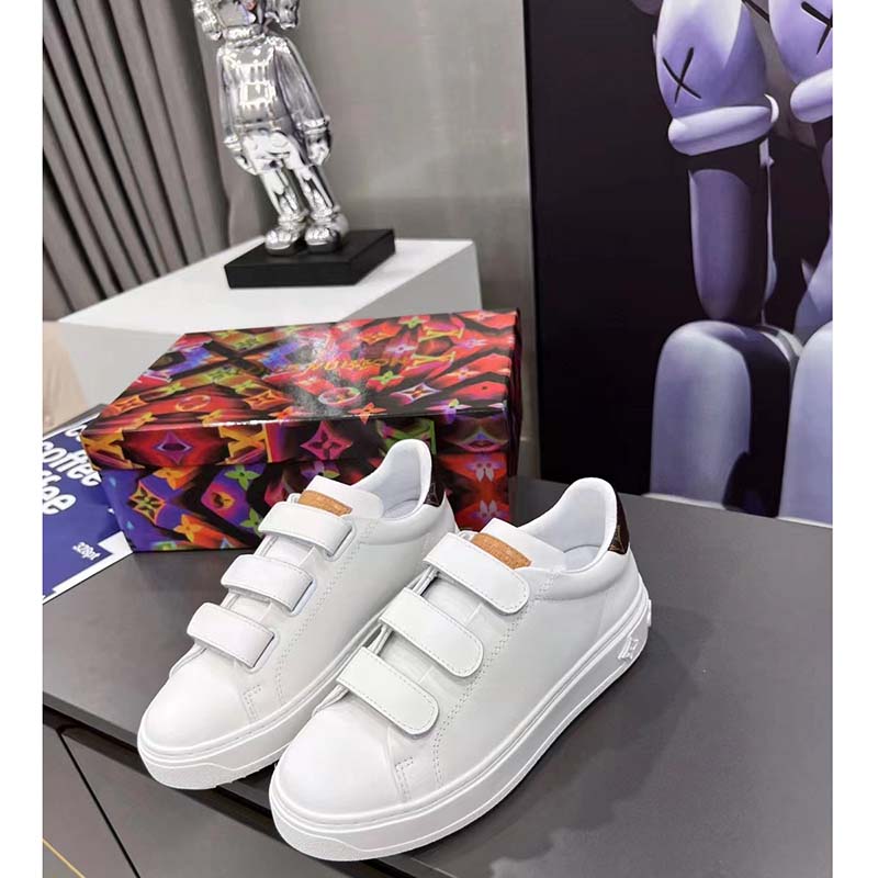 Louis Vuitton LV Unisex Time Out Sneaker White Calf Leather Monogram Canvas