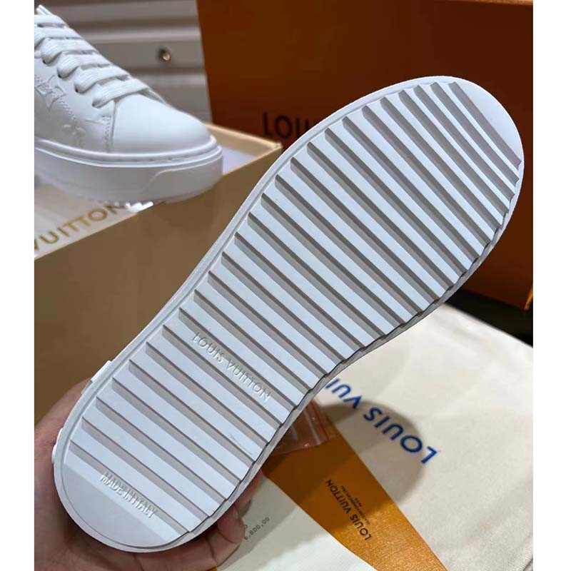 Louis Vuitton LV Unisex Time Out Sneaker White Monogram Debossed Calf Leather