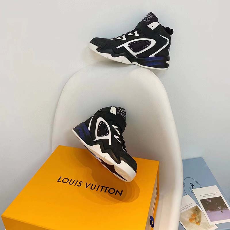 Louis Vuitton LV Unisex Trainer 2 Sneaker Black Suede Calf Leather Rubber Outsole