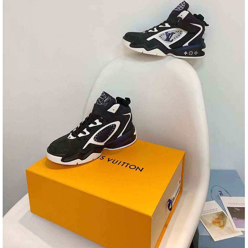 Louis Vuitton LV Unisex Trainer 2 Sneaker Black Suede Calf Leather Rubber Outsole