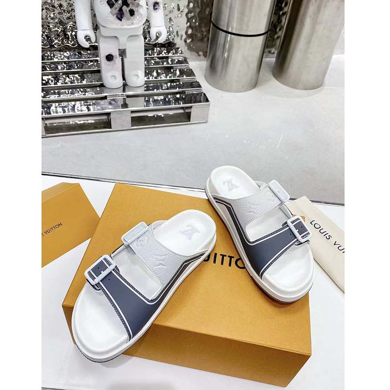 Louis Vuitton LV Unisex Trainer Mule Silver Mix Materials Anatomic Insole Initials