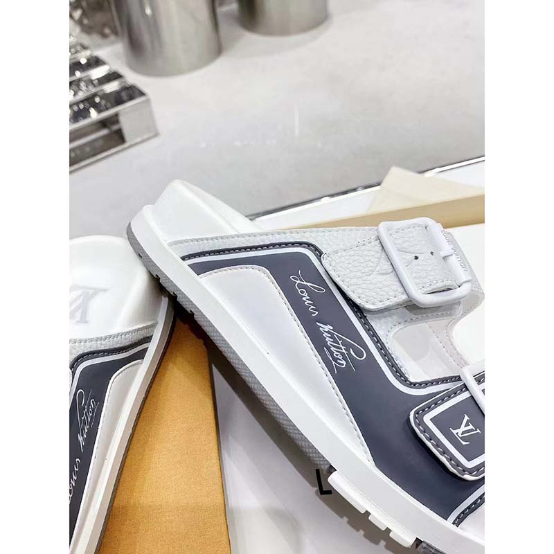 Louis Vuitton LV Unisex Trainer Mule Silver Mix Materials Anatomic Insole Initials