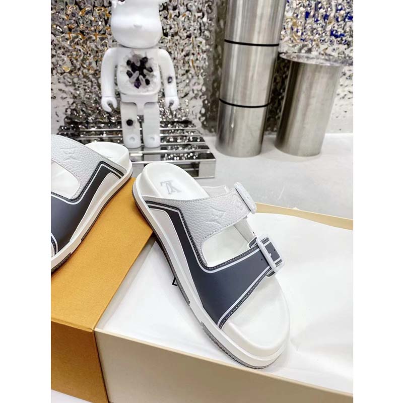 Louis Vuitton LV Unisex Trainer Mule Silver Mix Materials Anatomic Insole Initials