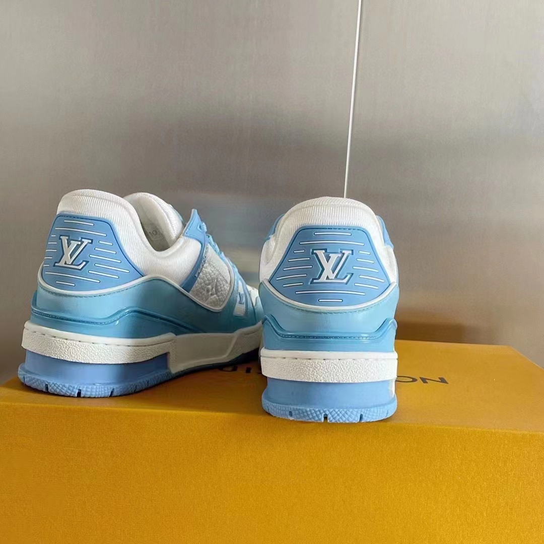 Louis Vuitton LV Unisex Trainer Sneaker Blue Mix Materials Initials Monogram Flowers