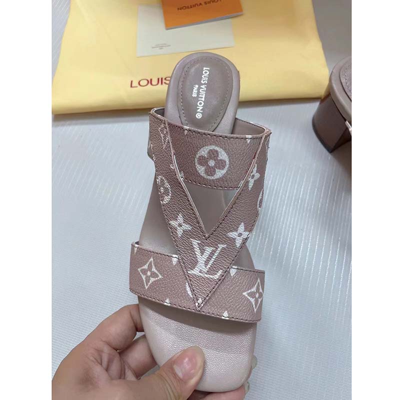 Louis Vuitton LV Women Croisiere Flat Mule Beige Monogram Embossed Grained Calf Leather