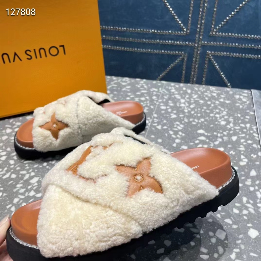 Louis Vuitton LV Women Paseo Flat Comfort Mule Natural Shearling Anatomic Insole