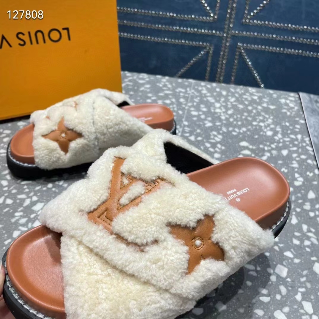Louis Vuitton LV Women Paseo Flat Comfort Mule Natural Shearling Anatomic Insole