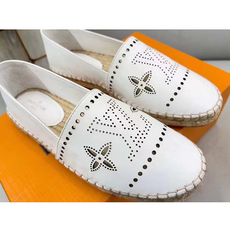Louis Vuitton LV Women Starboard Flat Espadrille White Perforated Calf Leather Rope Rubber