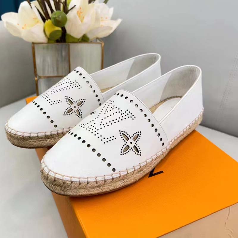 Louis Vuitton LV Women Starboard Flat Espadrille White Perforated Calf Leather Rope Rubber