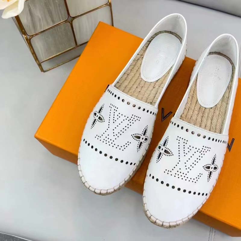 Louis Vuitton LV Women Starboard Flat Espadrille White Perforated Calf Leather Rope Rubber