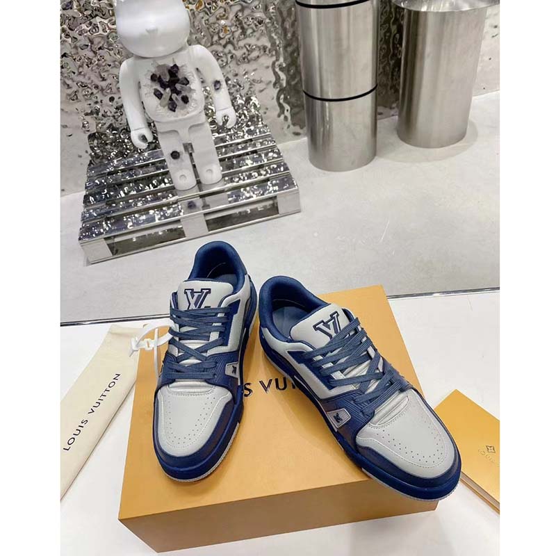 Louis Vuitton Unisex LV Trainer Sneaker Navy Blue Epi Calf Leather Rubber Outsole