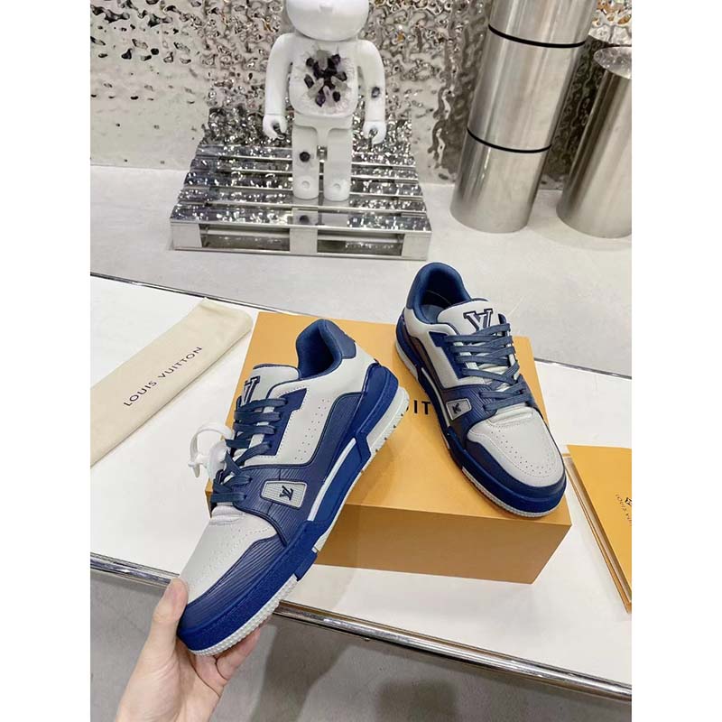 Louis Vuitton Unisex LV Trainer Sneaker Navy Blue Epi Calf Leather Rubber Outsole