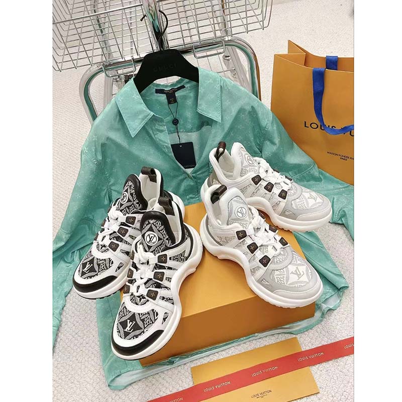 Louis Vuitton Women LV Archlight Sneaker Beige Jacquard Textile Oversized Rubber