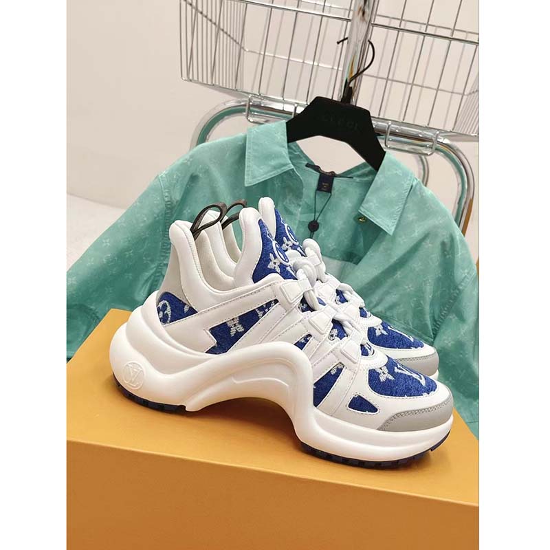 Louis Vuitton Women LV Archlight Sneaker Blue Monogram Velvet Oversized Rubber 5 Cm Heel
