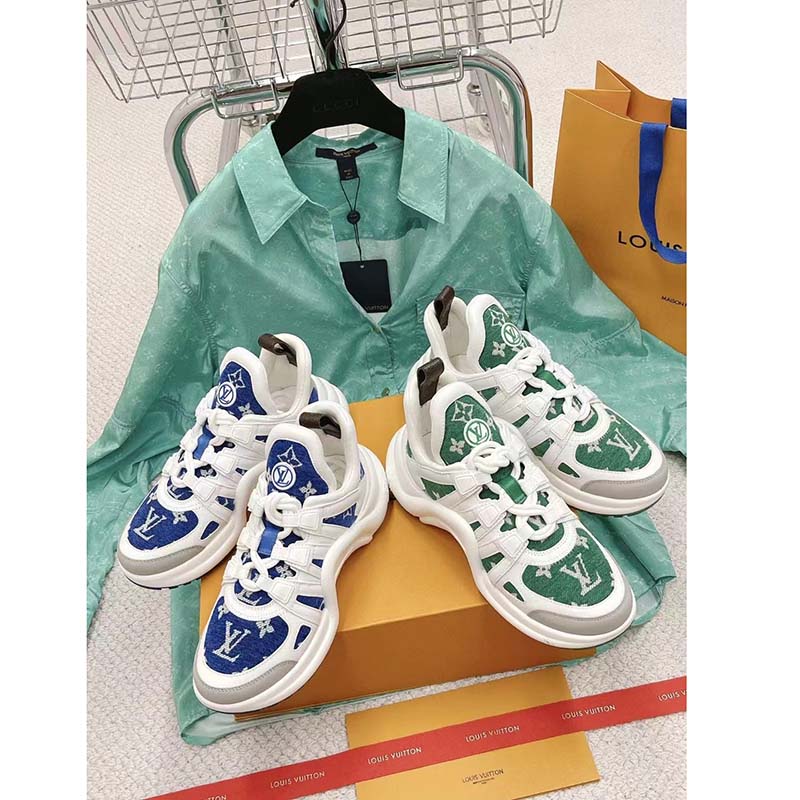 Louis Vuitton Women LV Archlight Sneaker Blue Monogram Velvet Oversized Rubber 5 Cm Heel