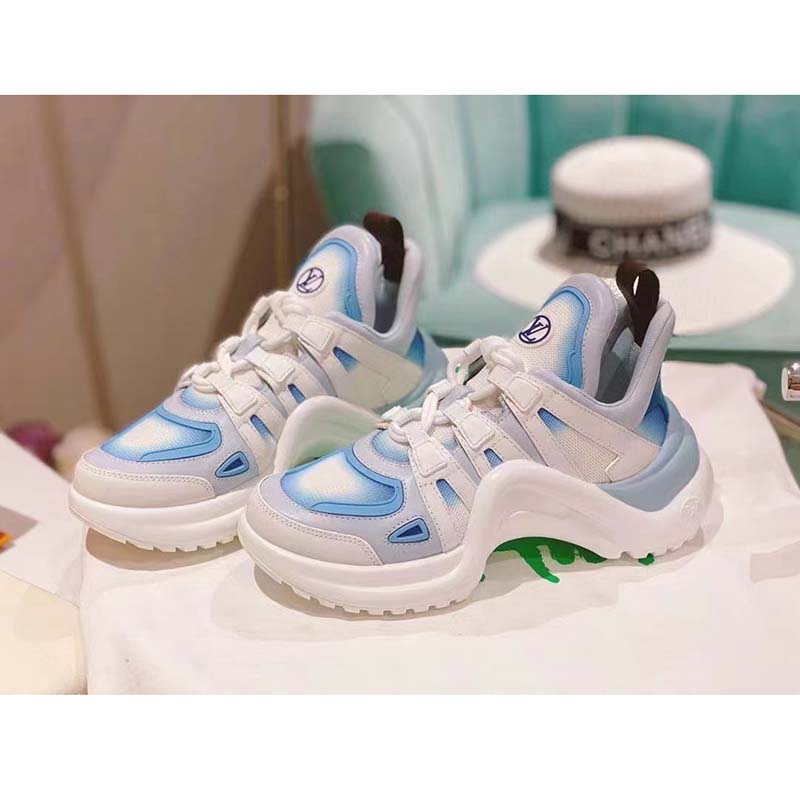Louis Vuitton Women LV Archlight Sneaker Light Blue Printed Cotton Oversized Rubber Outsole
