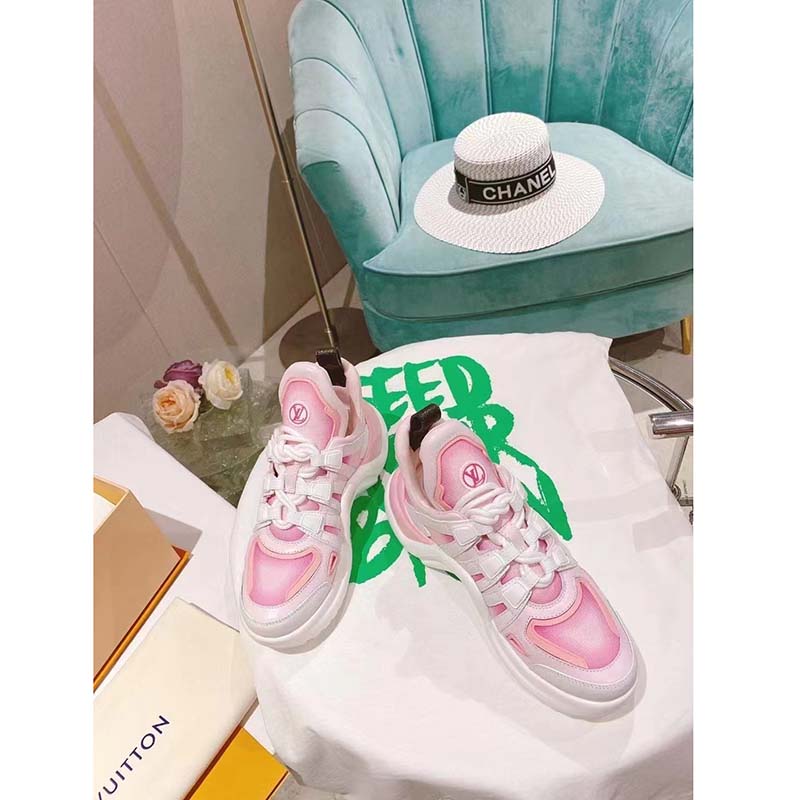 Louis Vuitton Women LV Archlight Sneaker Pink Printed Cotton Oversized Rubber Outsole