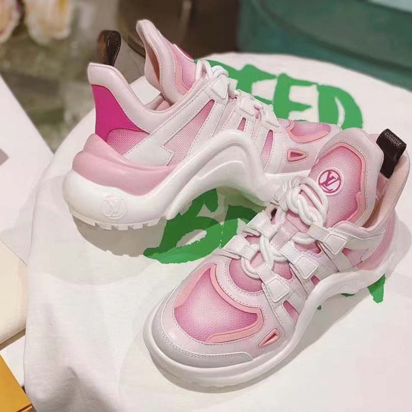 Louis Vuitton Women LV Archlight Sneaker Pink Printed Cotton Oversized Rubber Outsole