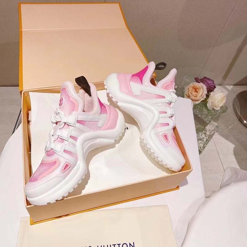 Louis Vuitton Women LV Archlight Sneaker Pink Printed Cotton Oversized Rubber Outsole
