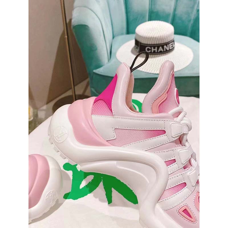 Louis Vuitton Women LV Archlight Sneaker Pink Printed Cotton Oversized Rubber Outsole