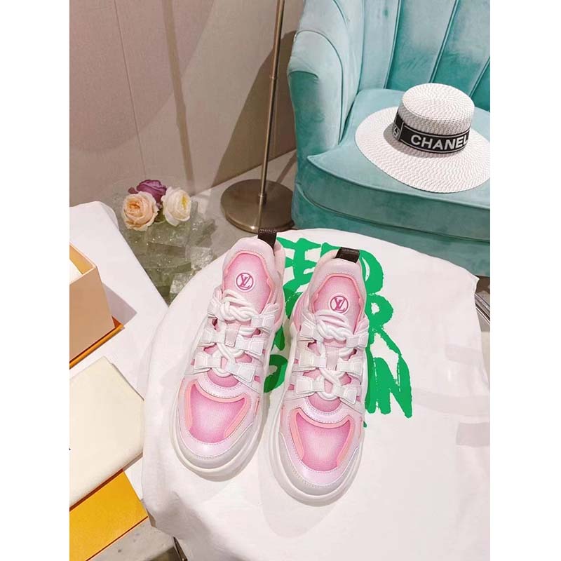 Louis Vuitton Women LV Archlight Sneaker Pink Printed Cotton Oversized Rubber Outsole