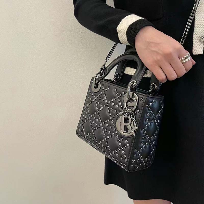Dior Women CD Mini Lady Dior Bag Black Lucky Star Cannage Lambskin