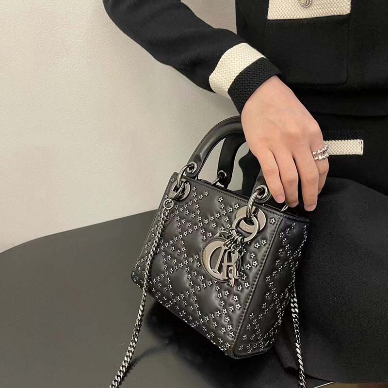 Dior Women CD Mini Lady Dior Bag Black Lucky Star Cannage Lambskin