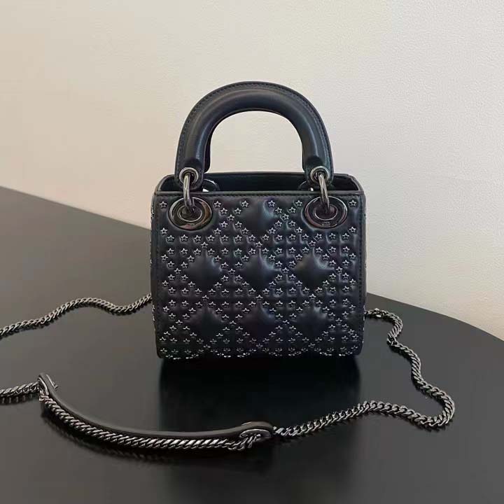 Dior Women CD Mini Lady Dior Bag Black Lucky Star Cannage Lambskin
