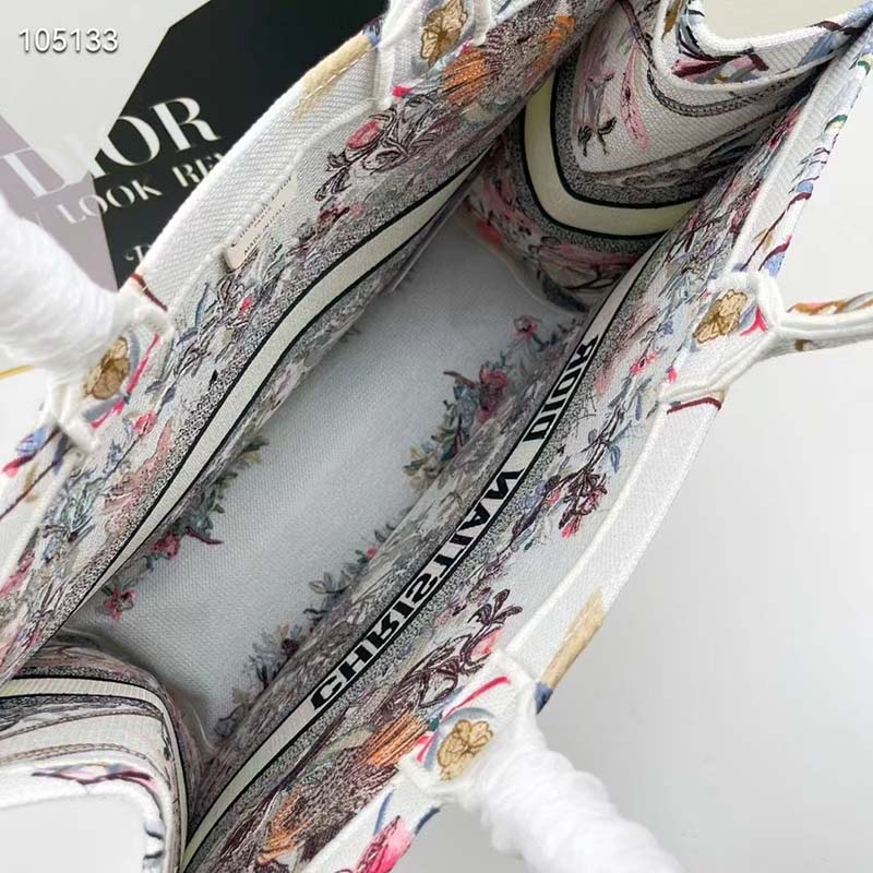 Dior Women CD Large Book Tote Ecru Multicolor Jardin D’Hiver Embroidery