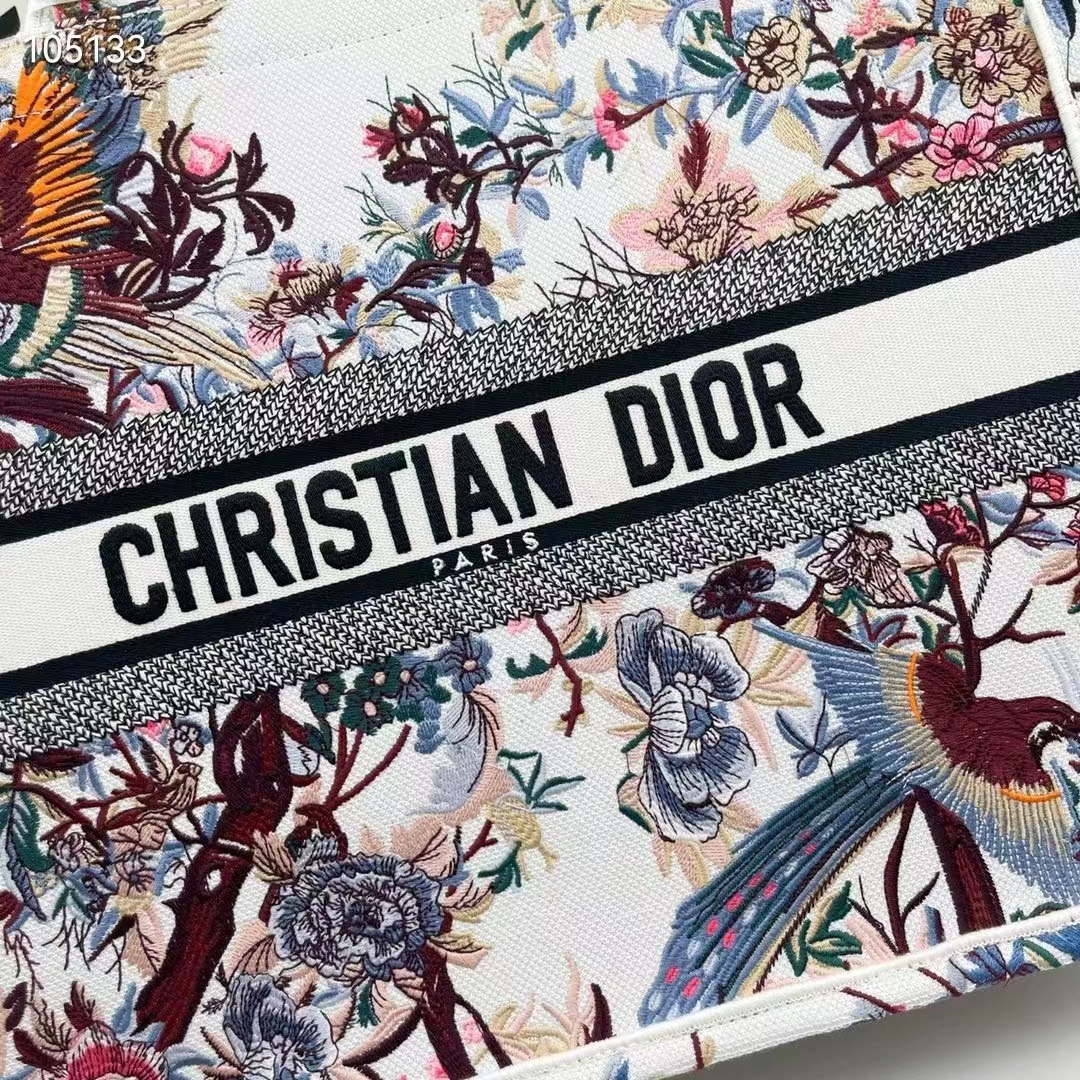 Dior Women CD Large Book Tote Ecru Multicolor Jardin D’Hiver Embroidery