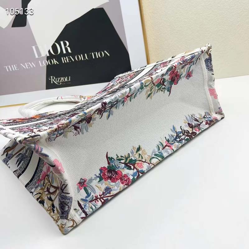 Dior Women CD Large Book Tote Ecru Multicolor Jardin D’Hiver Embroidery