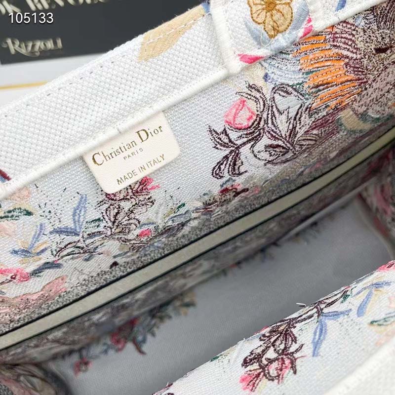 Dior Women CD Large Book Tote Ecru Multicolor Jardin D’Hiver Embroidery