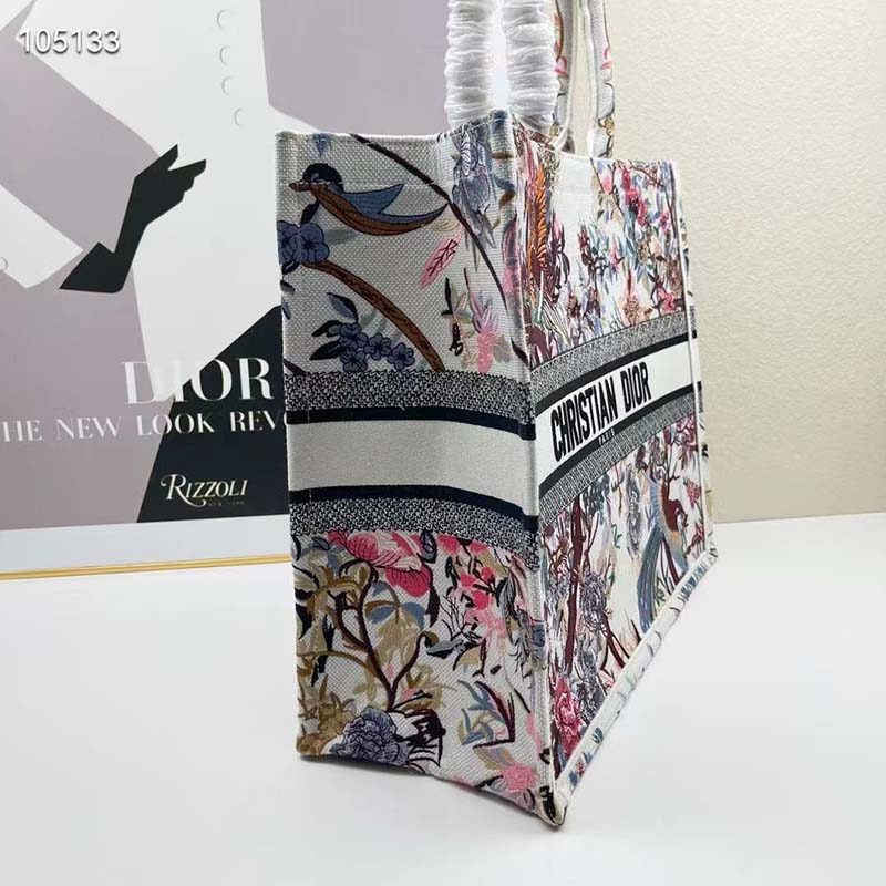 Dior Women CD Large Book Tote Ecru Multicolor Jardin D’Hiver Embroidery