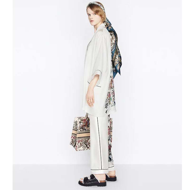 Dior Women CD Large Book Tote Ecru Multicolor Jardin D’Hiver Embroidery