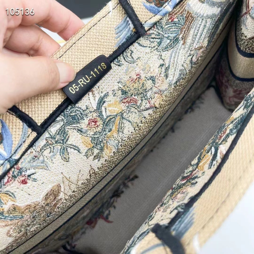 Dior Women CD Medium Book Tote Beige Multicolor Jardin D’Hiver Embroidery