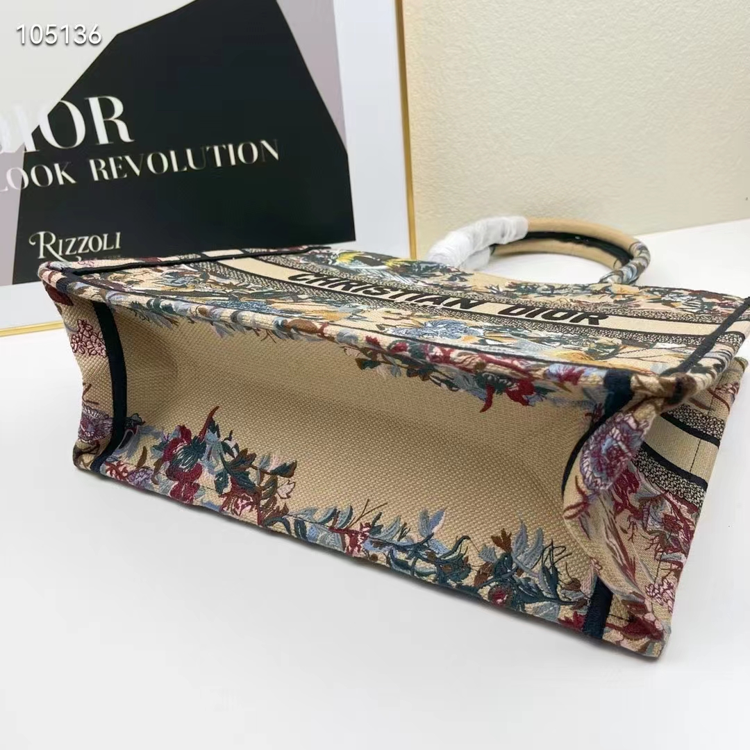 Dior Women CD Medium Book Tote Beige Multicolor Jardin D’Hiver Embroidery
