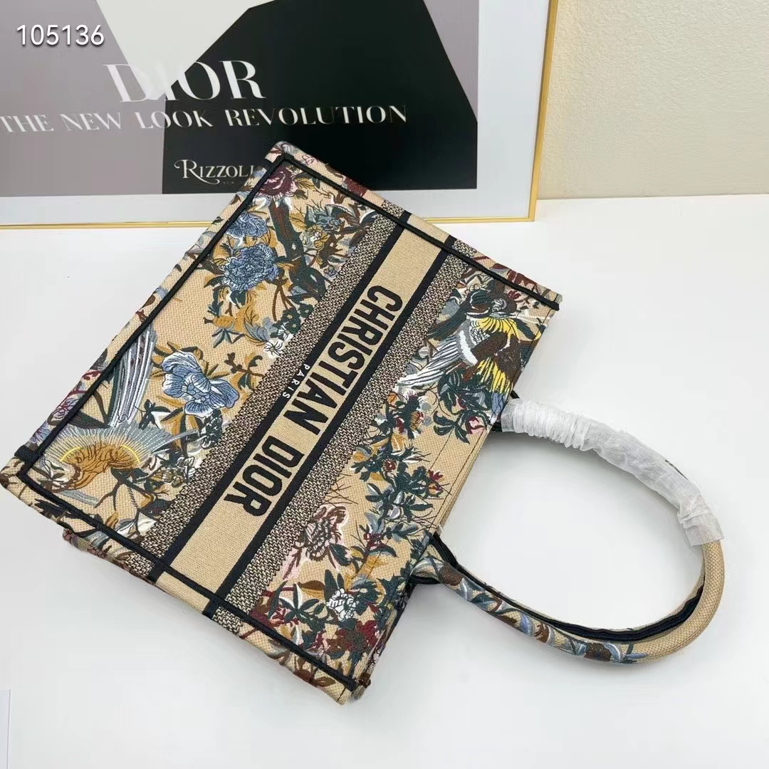 Dior Women CD Medium Book Tote Beige Multicolor Jardin D’Hiver Embroidery