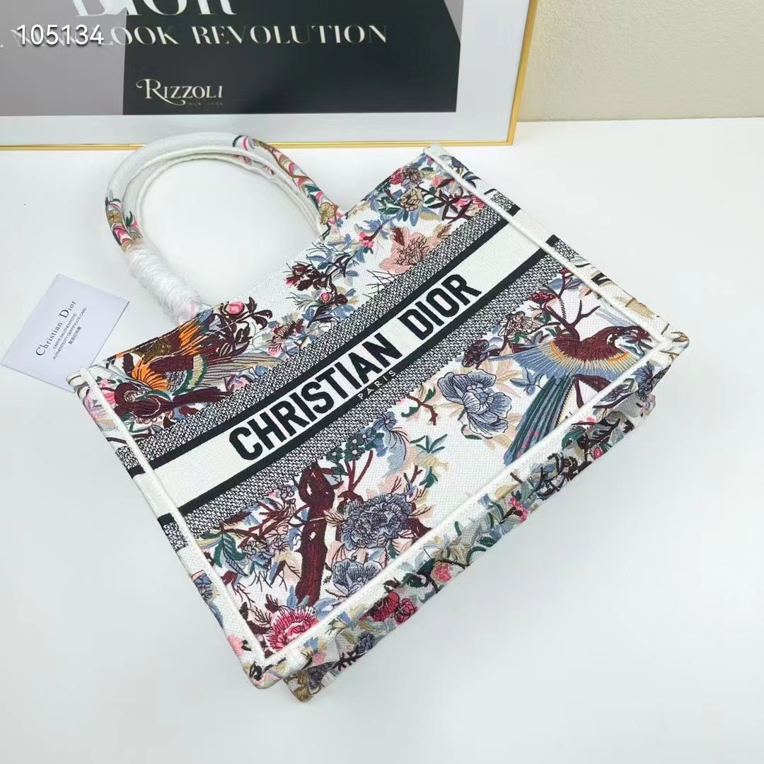 Dior Women CD Medium Book Tote Ecru Multicolor Jardin D’Hiver Embroidery