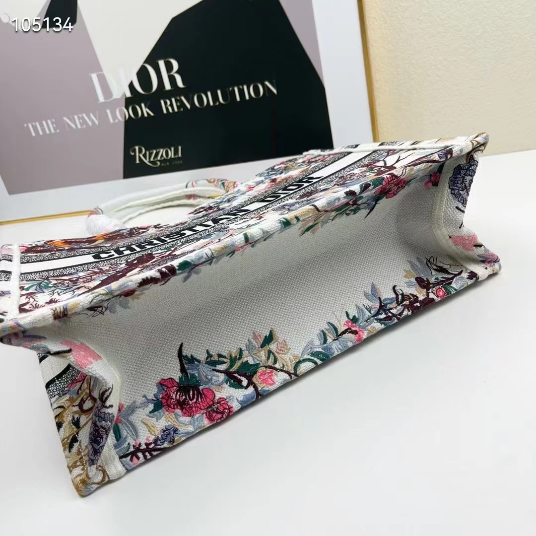 Dior Women CD Medium Book Tote Ecru Multicolor Jardin D’Hiver Embroidery