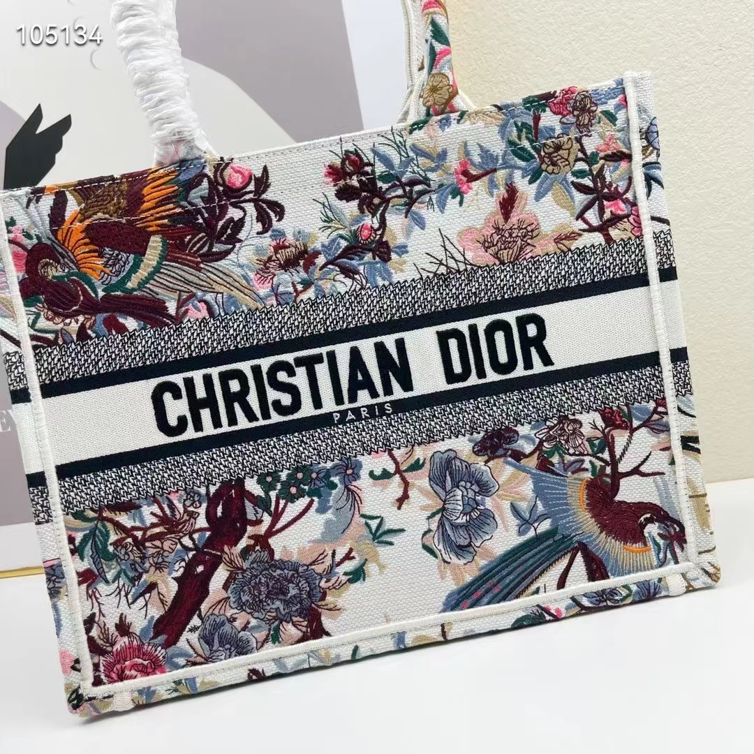 Dior Women CD Medium Book Tote Ecru Multicolor Jardin D’Hiver Embroidery