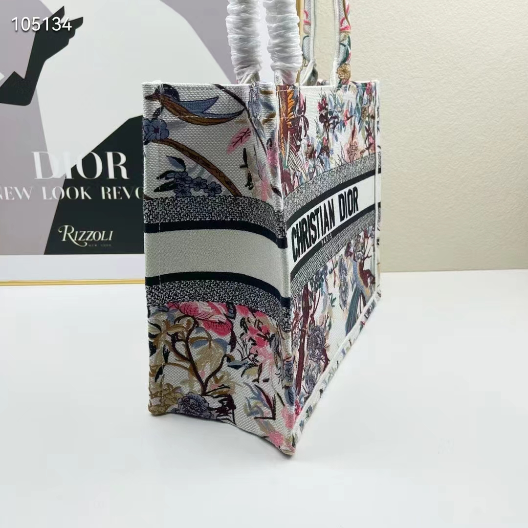 Dior Women CD Medium Book Tote Ecru Multicolor Jardin D’Hiver Embroidery