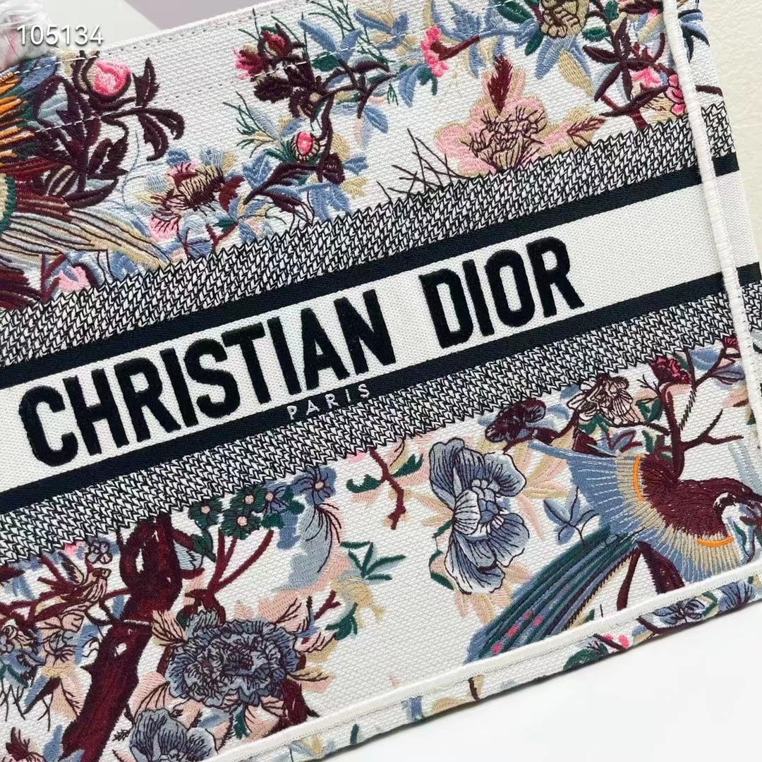 Dior Women CD Medium Book Tote Ecru Multicolor Jardin D’Hiver Embroidery