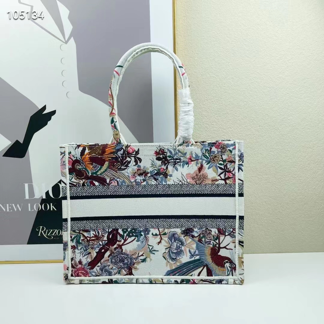 Dior Women CD Medium Book Tote Ecru Multicolor Jardin D’Hiver Embroidery