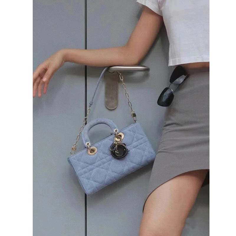 Dior Women CD Medium Lady D-Joy Bag Blue Cannage Denim