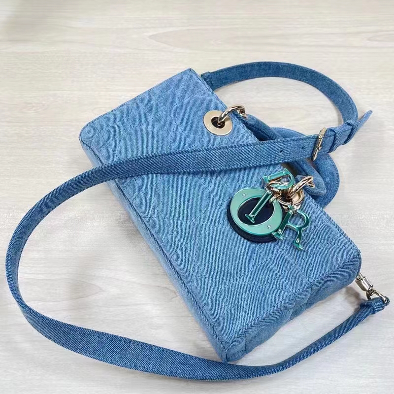 Dior Women CD Medium Lady D-Joy Bag Blue Cannage Denim