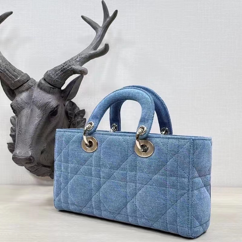 Dior Women CD Medium Lady D-Joy Bag Blue Cannage Denim