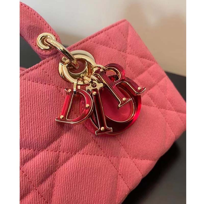 Dior Women CD Medium Lady D-Joy Bag Bright Pink Cannage Denim