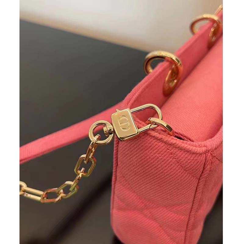 Dior Women CD Medium Lady D-Joy Bag Bright Pink Cannage Denim