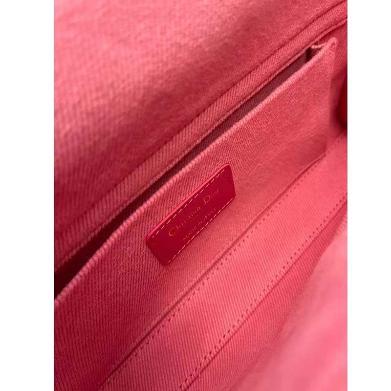Dior Women CD Medium Lady D-Joy Bag Bright Pink Cannage Denim