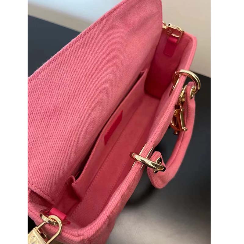 Dior Women CD Medium Lady D-Joy Bag Bright Pink Cannage Denim